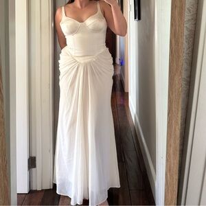 MESHKI Leila Satin Corset Dress in Ivory